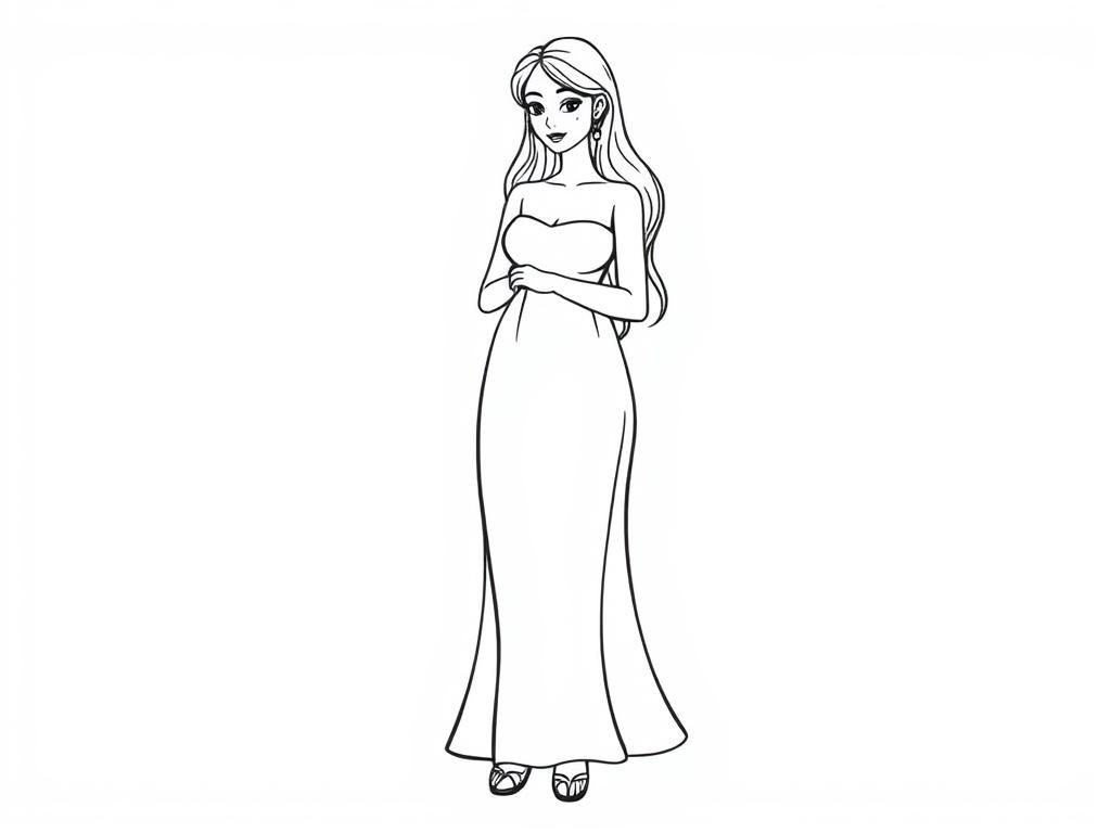 Woman in a Long Dress Coloring Page