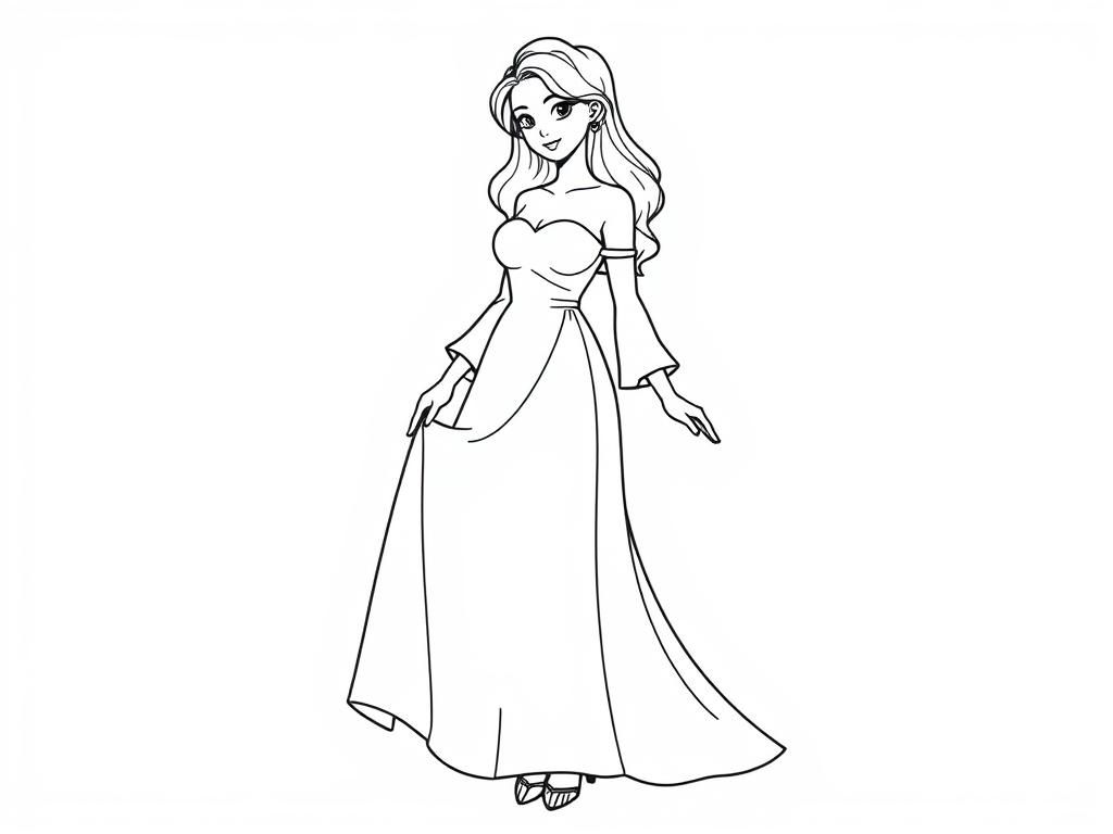 Princess in a Long Dress Coloring Page
