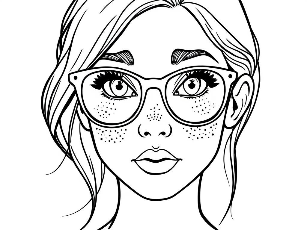 Girl with Glasses Coloring Page