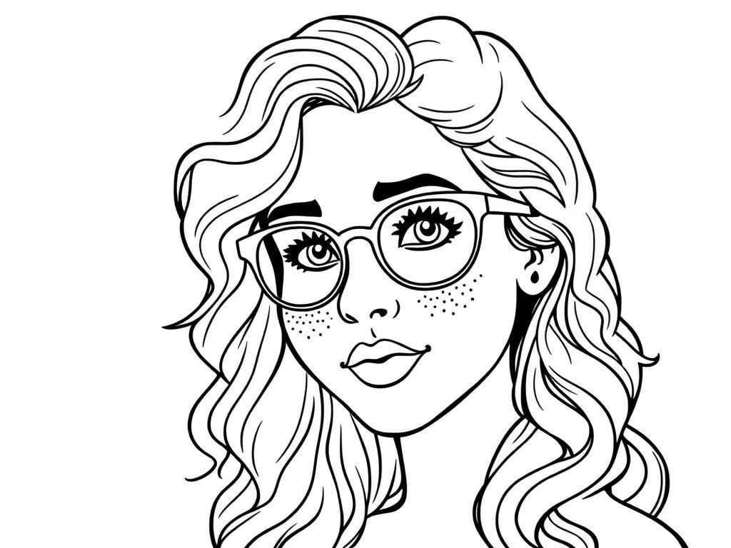 Girl with Glasses Coloring Page