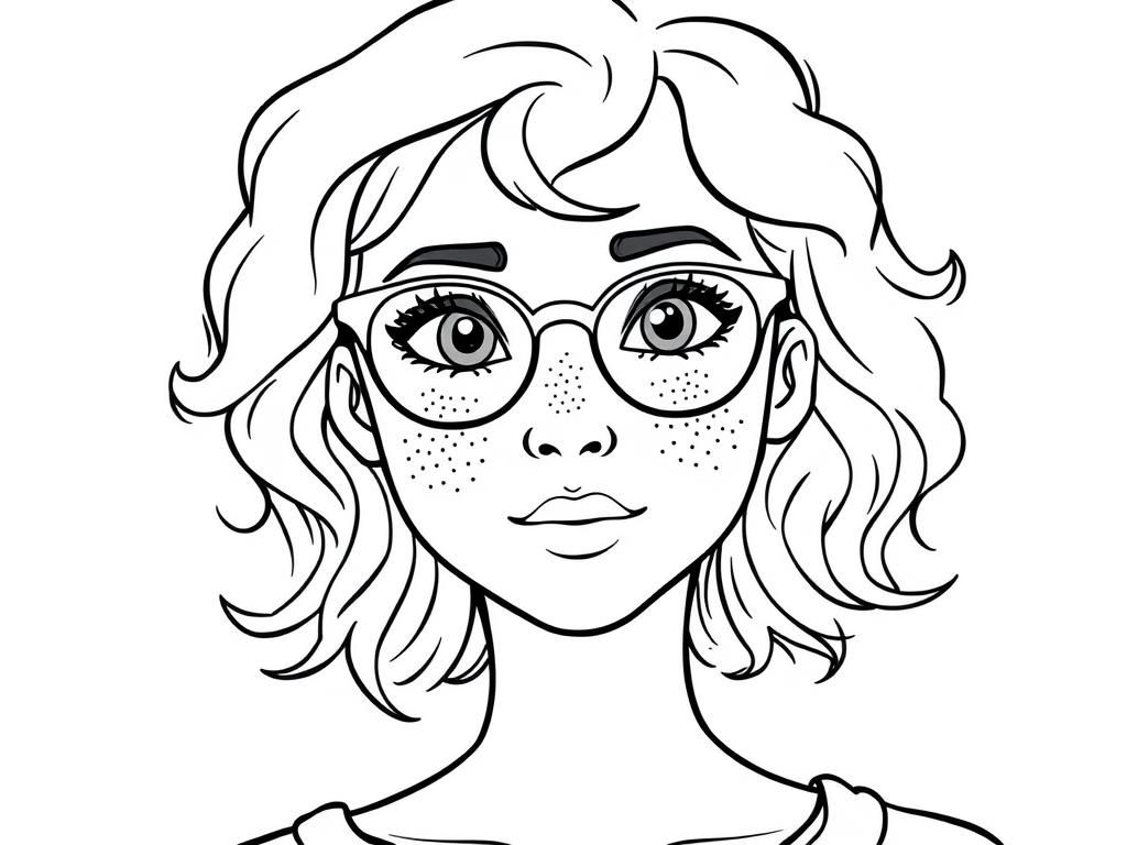 Girl with Glasses Coloring Page