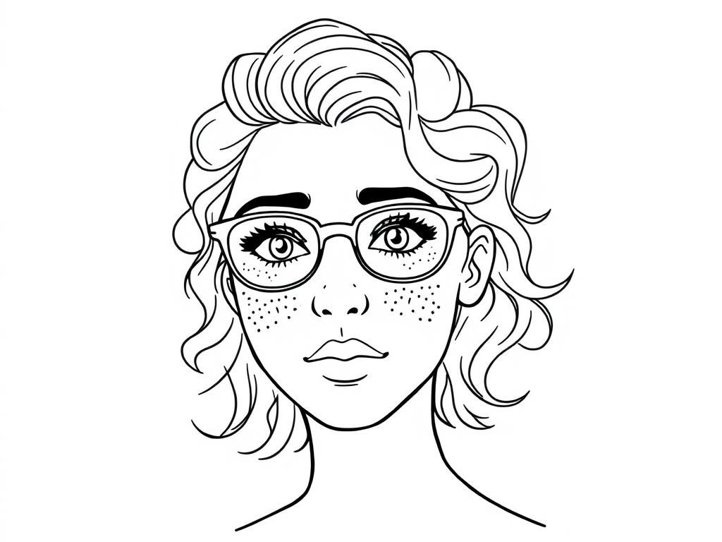 Girl with Glasses Coloring Page