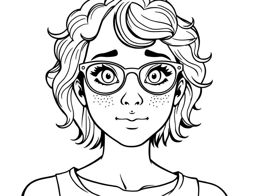 Girl with Glasses Coloring Page