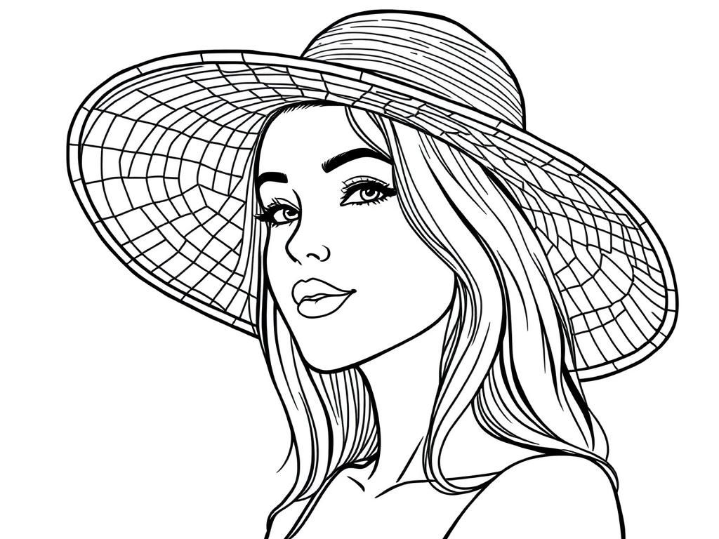Woman in Sun Hat Coloring Page
