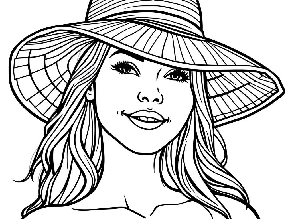 Woman in a Hat Coloring Page