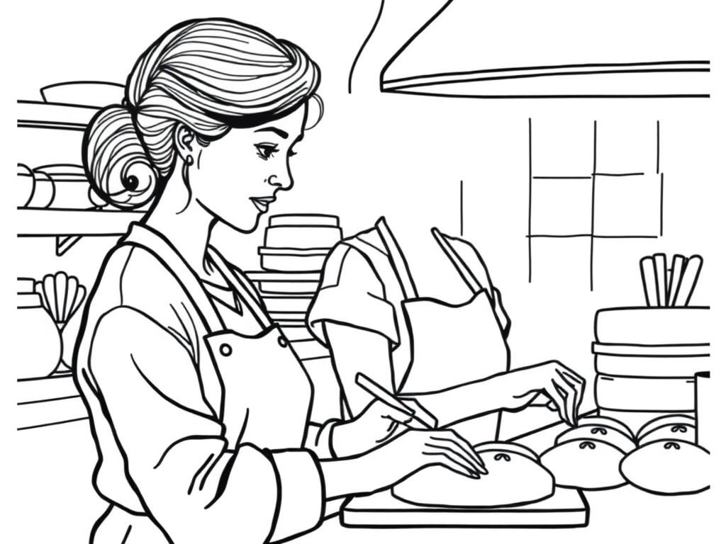 Preview of Women with hair in bun baking in bakery