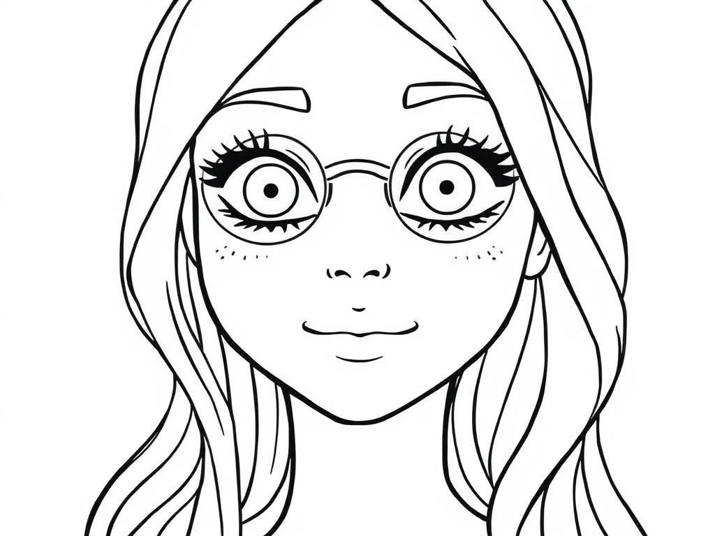 Cute Girl with Glasses Coloring Page