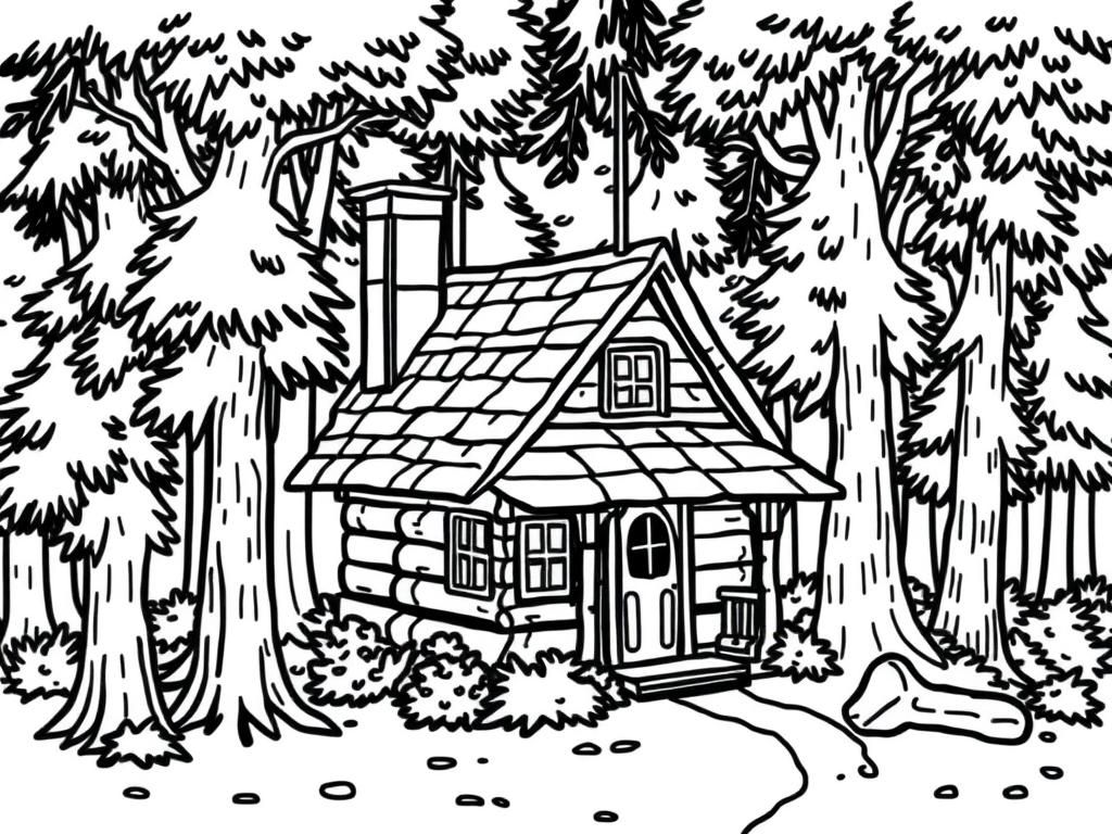 Cozy Cabin Coloring Page
