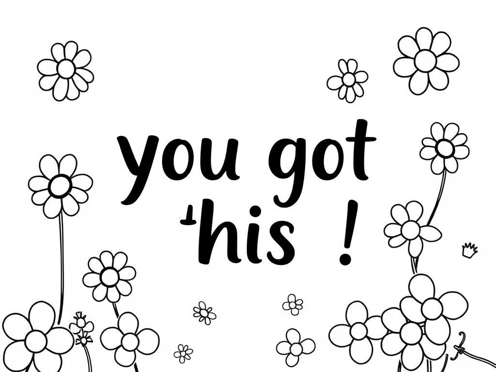 words saying "you got this or whatever" and some background images like flowers or something random