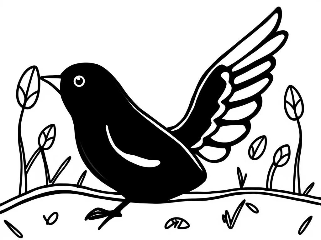 Kleurplaat van een vogel met bloemen