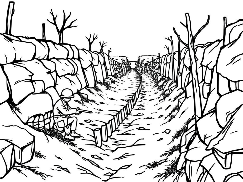 WW1 no man's land trench Warfare with soldiers in trenches in