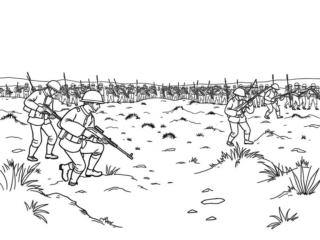 Preview of WW1 no man's land trendy Warfare with soldiers