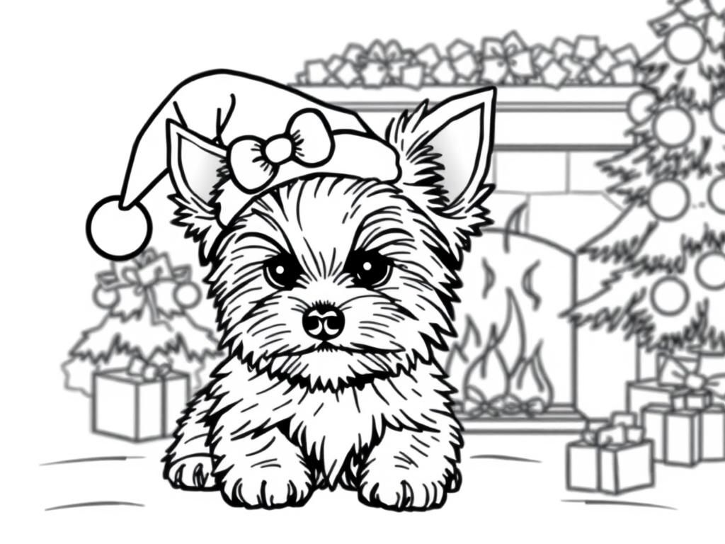 Puppy Christmas Coloring Page