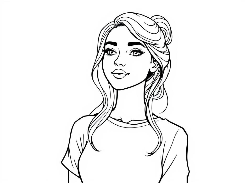 Coloring Page of a Young Woman