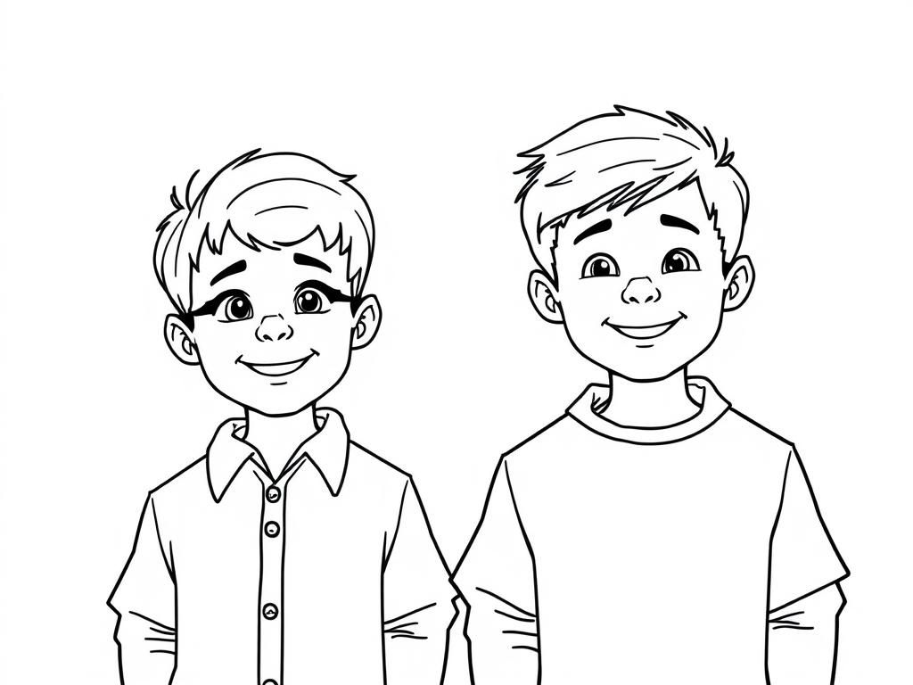 Kleurplaat Lachende Jongens Vrienden