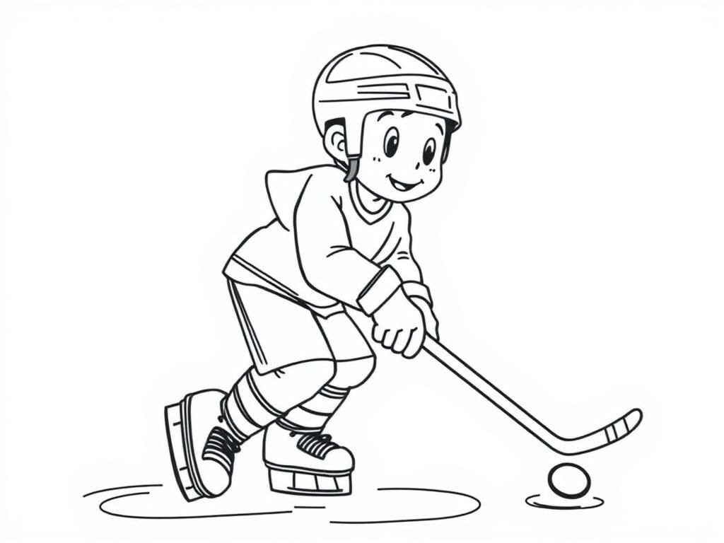 youth ice hockey player with hockey stick and puck