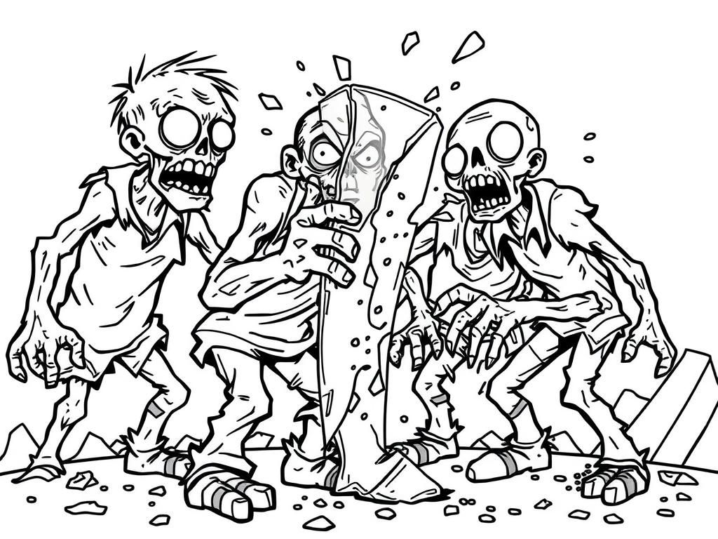 Zombies Breaking Wall Coloring Page