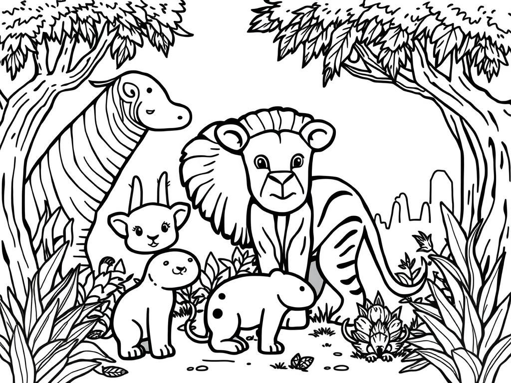 Jungle Animals Coloring Page